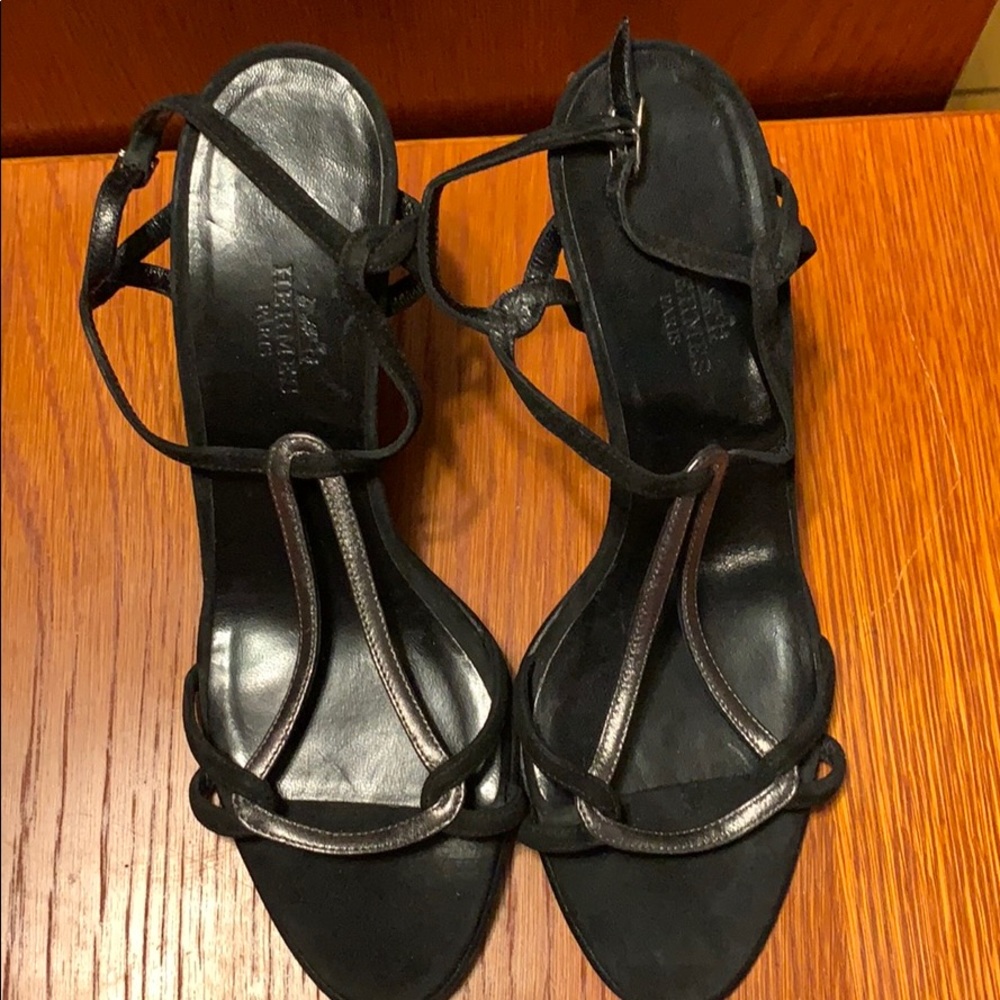 Hermès Black suede strap high heel sandals
